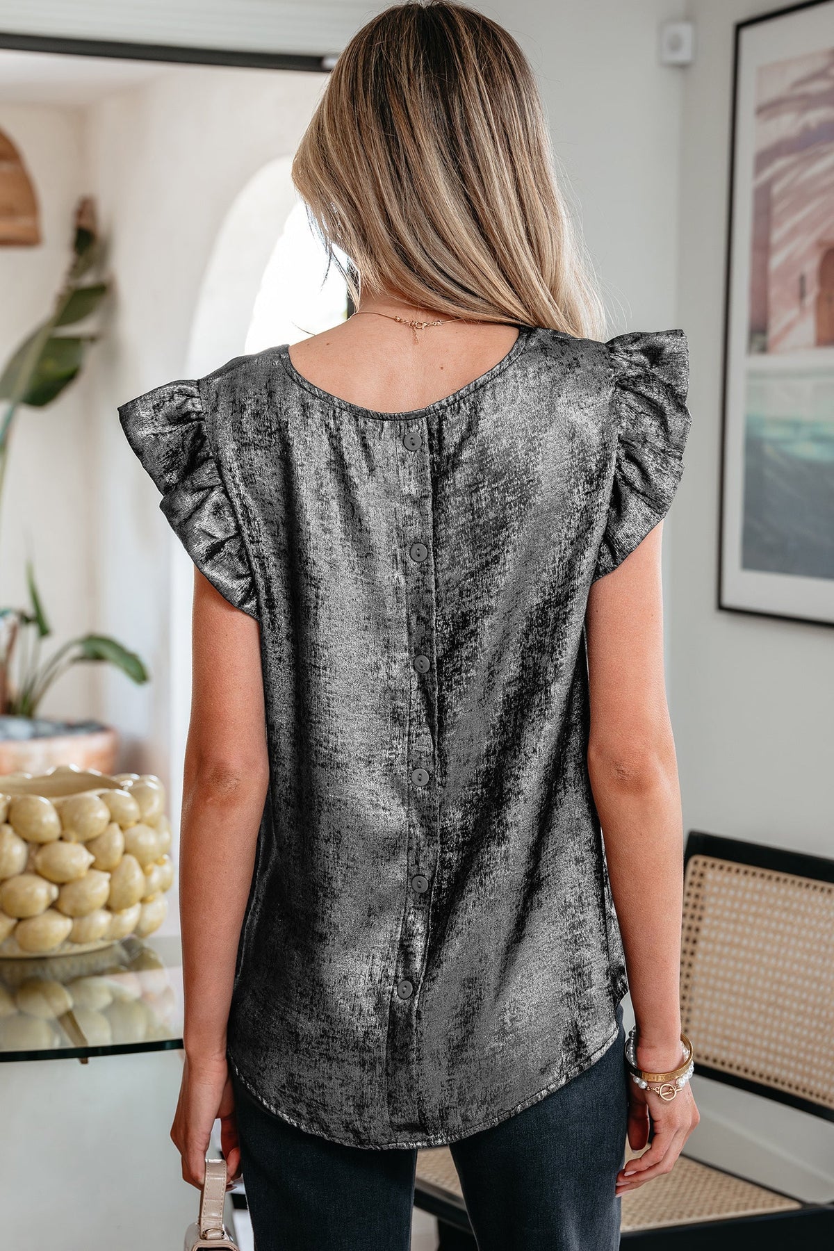 Threaded Pear Amelia Ruffle Trim Sleeveless Top