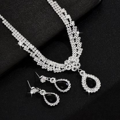 Diamond-Studded Teardrop Flower Necklace and Earring Set | Chic Floral Crystal Jewelry Set for Women | High-Sense Evening Party Jewelry | Trendy Minimalist Teardrop Pendant Set | 2026 High-Fashion Luxury Bridal Jewelry