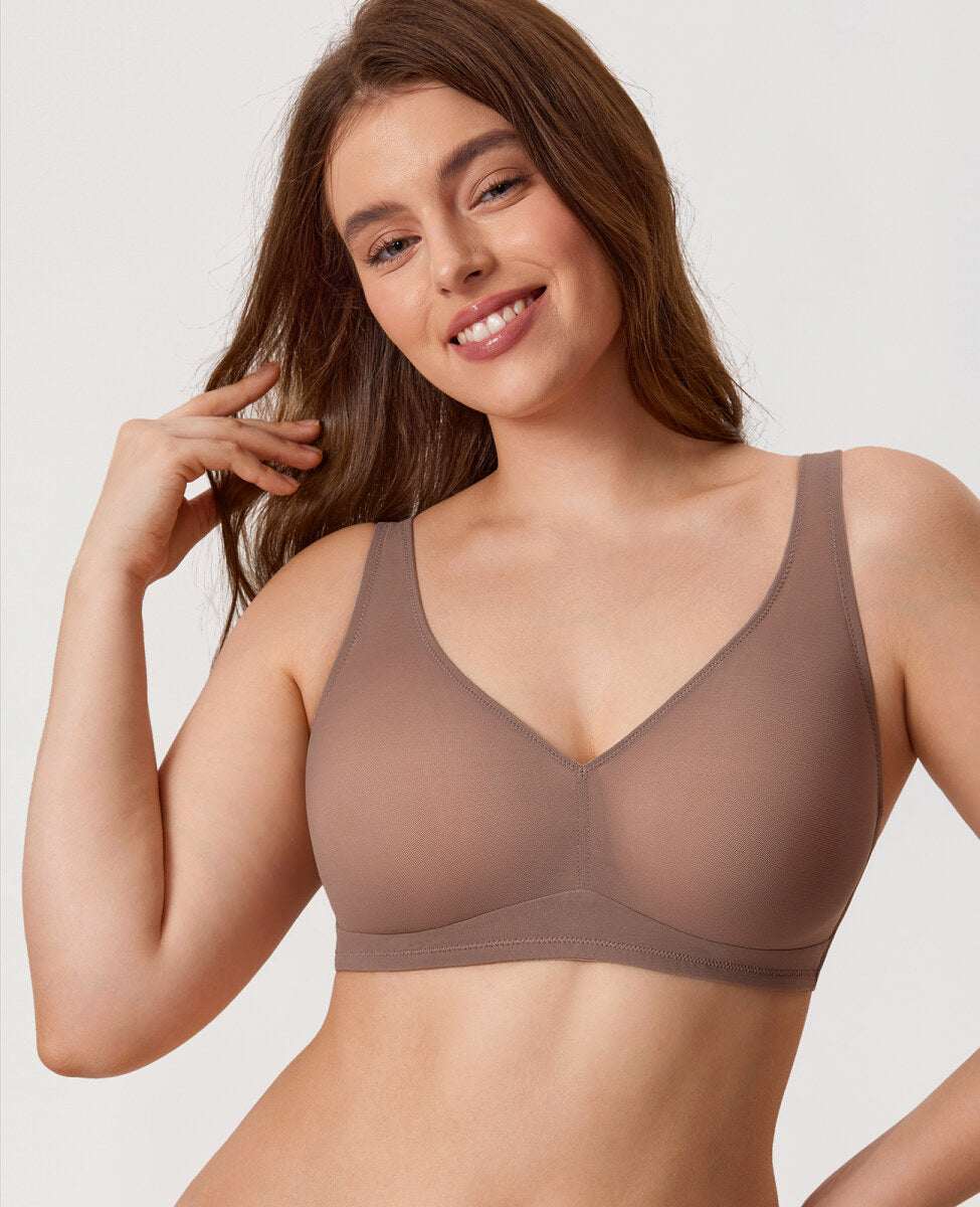 Cosnufy Sheer Mesh Wireless Full Coverage Unlined Bra