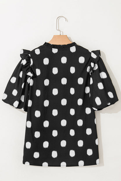 Threaded Pear Nola Notched Balloon Sleeve Blouse