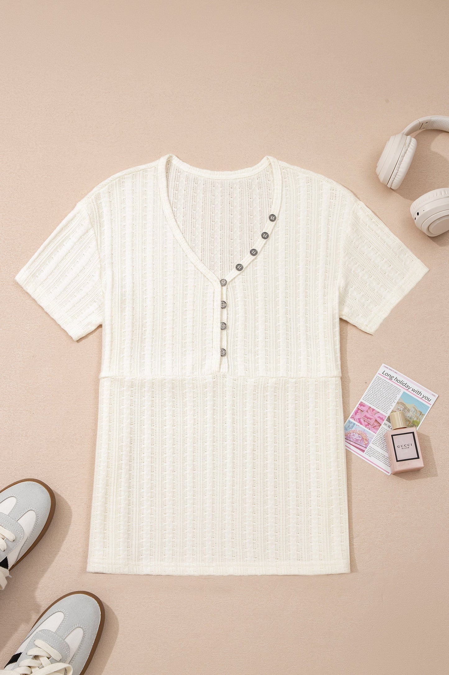 Threaded Pear Frankie Raw Seam Henley Tee