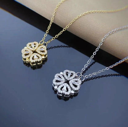 Magnetic Folding Heart-Shaped Clover Necklace | 2-in-1 Four-Leaf Clover & Heart Pendant | High-Sense Love Clavicle Chain | Trendy Openable Heart Choker Gift | 2026 High-Fashion Transformative Women’s Jewelry