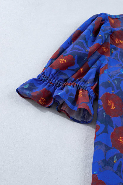 Threaded Pear Maeve Sleeve Frilled Floral Blouse