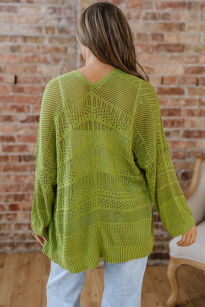 Threaded Pear Whitley Crochet Knit Open Cardigan