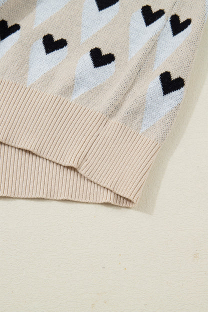 Brynlee Geometric Heart Print Ribbed Trim Loose Sweater
