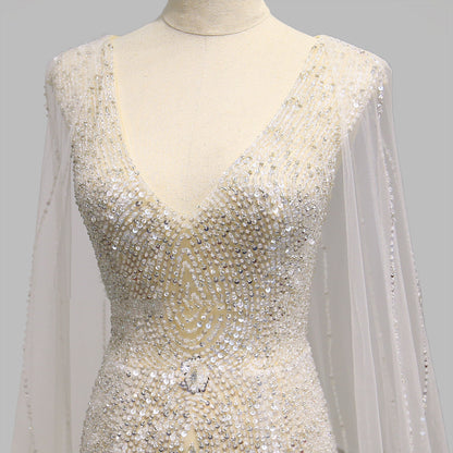 Women’s Fashionable Personalized Shawl Evening Dress | Elegant Cape-Style Formal Gown | Modern Luxury Slim-Fit Party Dress | Trendy Personalized Evening Wrap Dress | 2026 High-Fashion Gala Gown