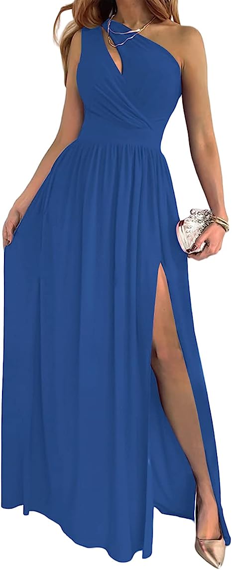 Women’s One-Shoulder High-Split Maxi Dress | Cutout Sleeveless Cocktail Gown | Elegant Evening Party Dress with High Slit | High-Sense Formal Bodycon Maxi | 2026 Luxury Event Fashion