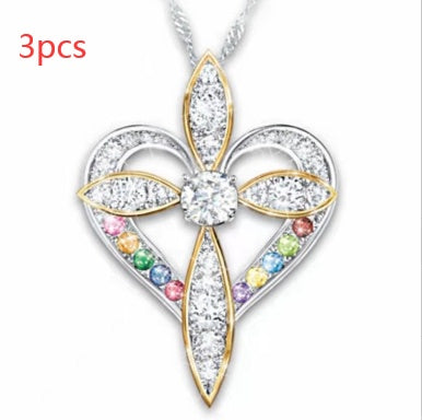 Fashion Love Heart-Shaped Cross Pendant | Trendy Crucifix Heart Necklace for Women | Minimalist Spiritual Symbol Jewelry | Elegant Faith-Inspired Heart Charm Necklace
