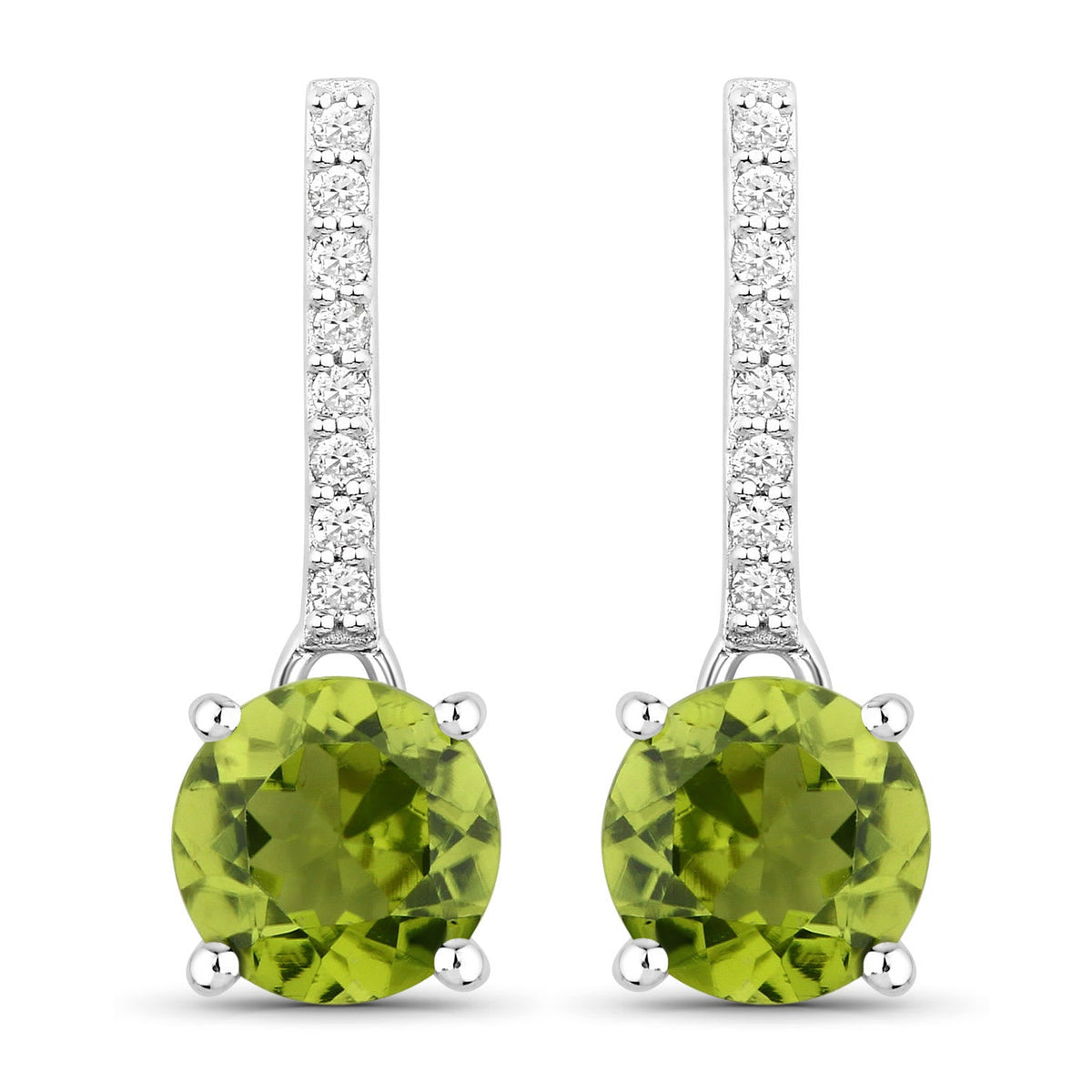 Genuine Peridot and Diamond Silver Dangle Earrings