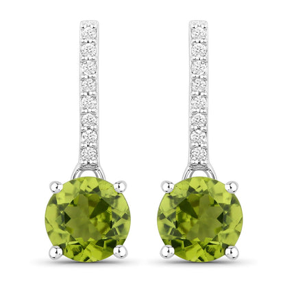 Genuine Peridot and Diamond Silver Dangle Earrings