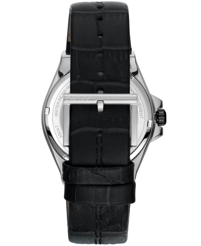 Dkny Men Watch, Two Tone Silver & Black Color Case, Dark Green Dial, Black Leather Strap, 3 Hands Date, 10 Atm