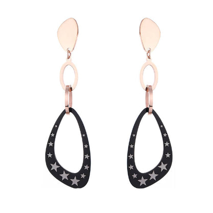 Black Acrylic & Rose Goldtone Star Triangle Drop Earrings