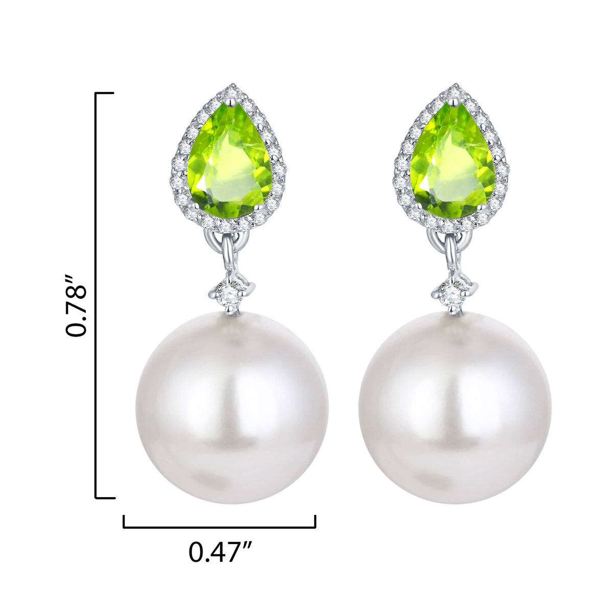 Sterling Silver Shell Pearl, Natural Peridot and White Topaz Drop Earrings