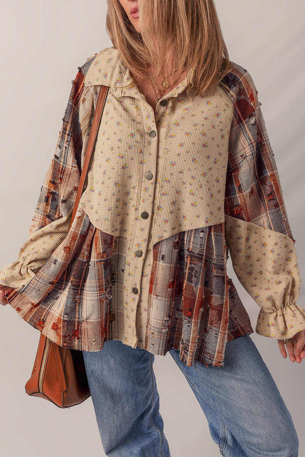 Threaded Pear Emma Sleeve Waffle Knit Shacket