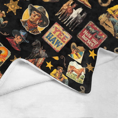 Baha Ranch Vintage Cowboy Collage Western Ultra Soft Minky Throw Blanket 60" x 80" Made in America