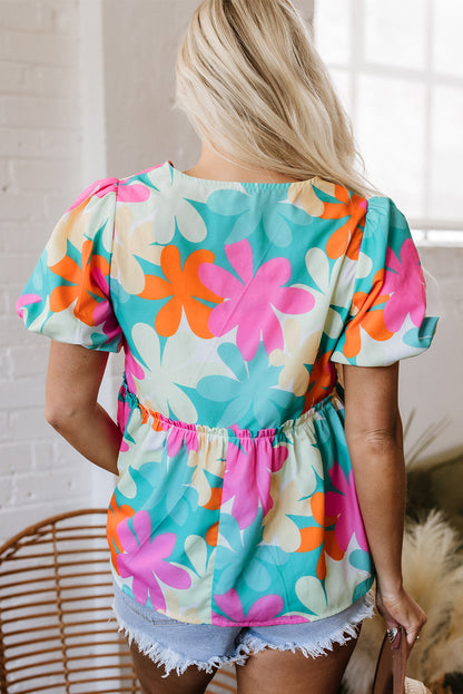 Threaded Pear Kathryn Bubble Sleeve Peplum Blouse
