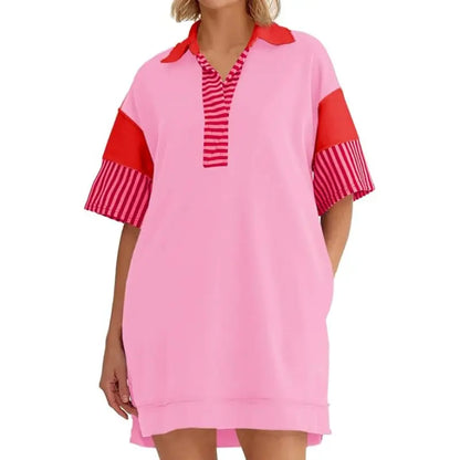 Color Block Notch Neck Mini Dress