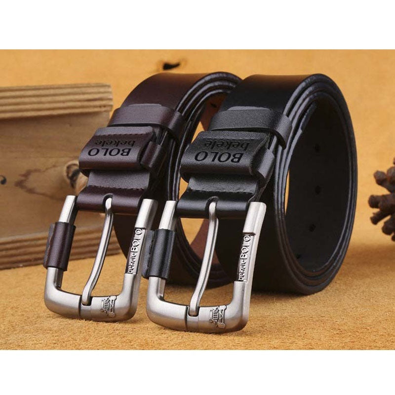 Men’s Genuine Cowhide Leather Belt | Premium Creative Pin Buckle Belt | Factory Direct Real Leather Waistband | Durable Classic Business & Casual Belt for Men