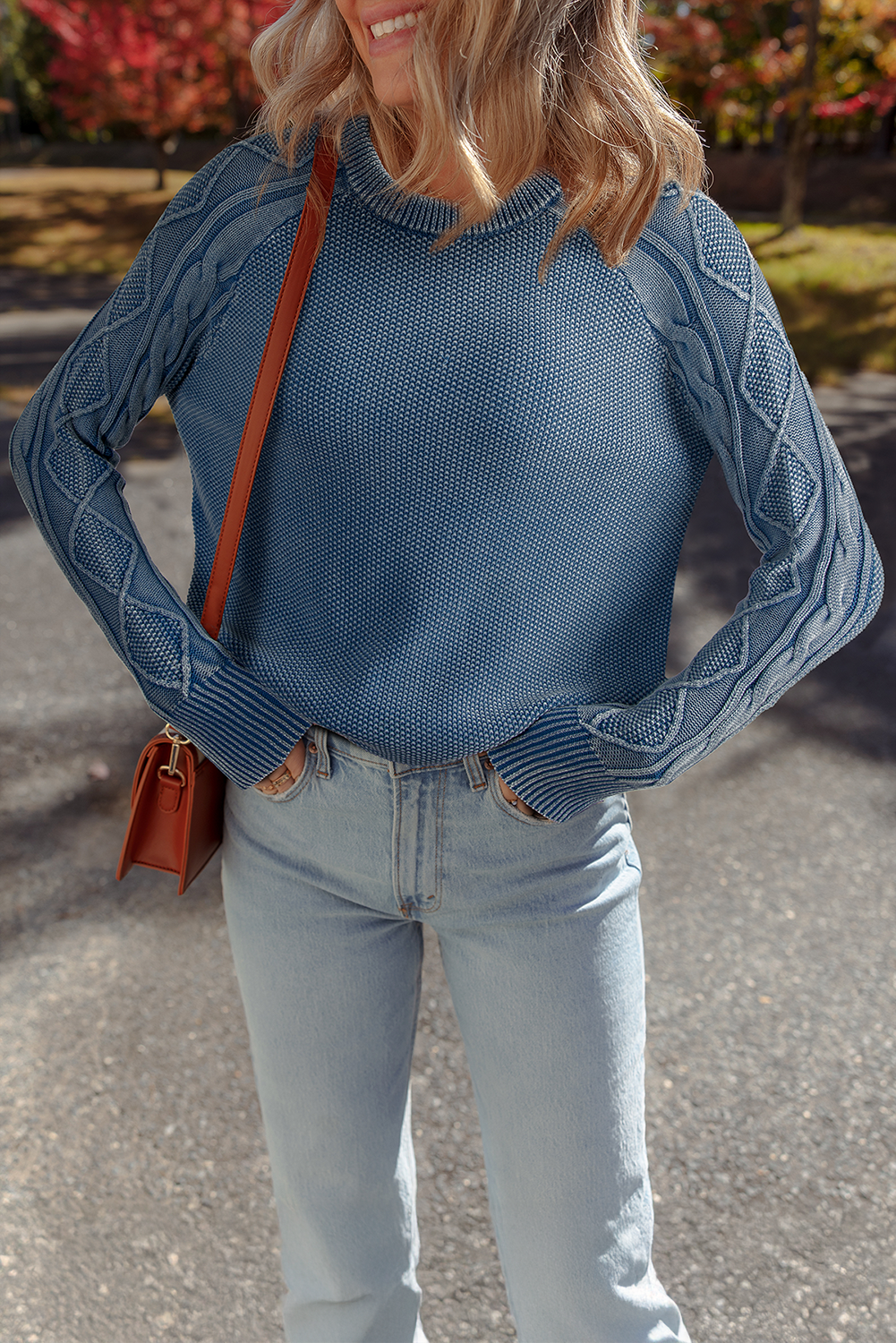 Threaded Pear Aria Knit Sleeve Casual Sweater