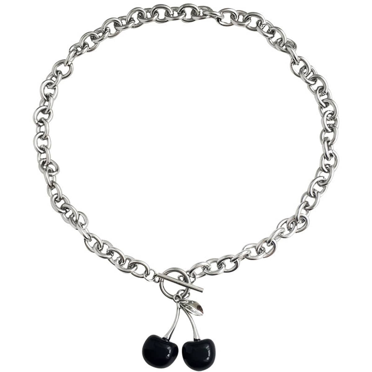 Black & Silvertone Cherry Pendant Necklace