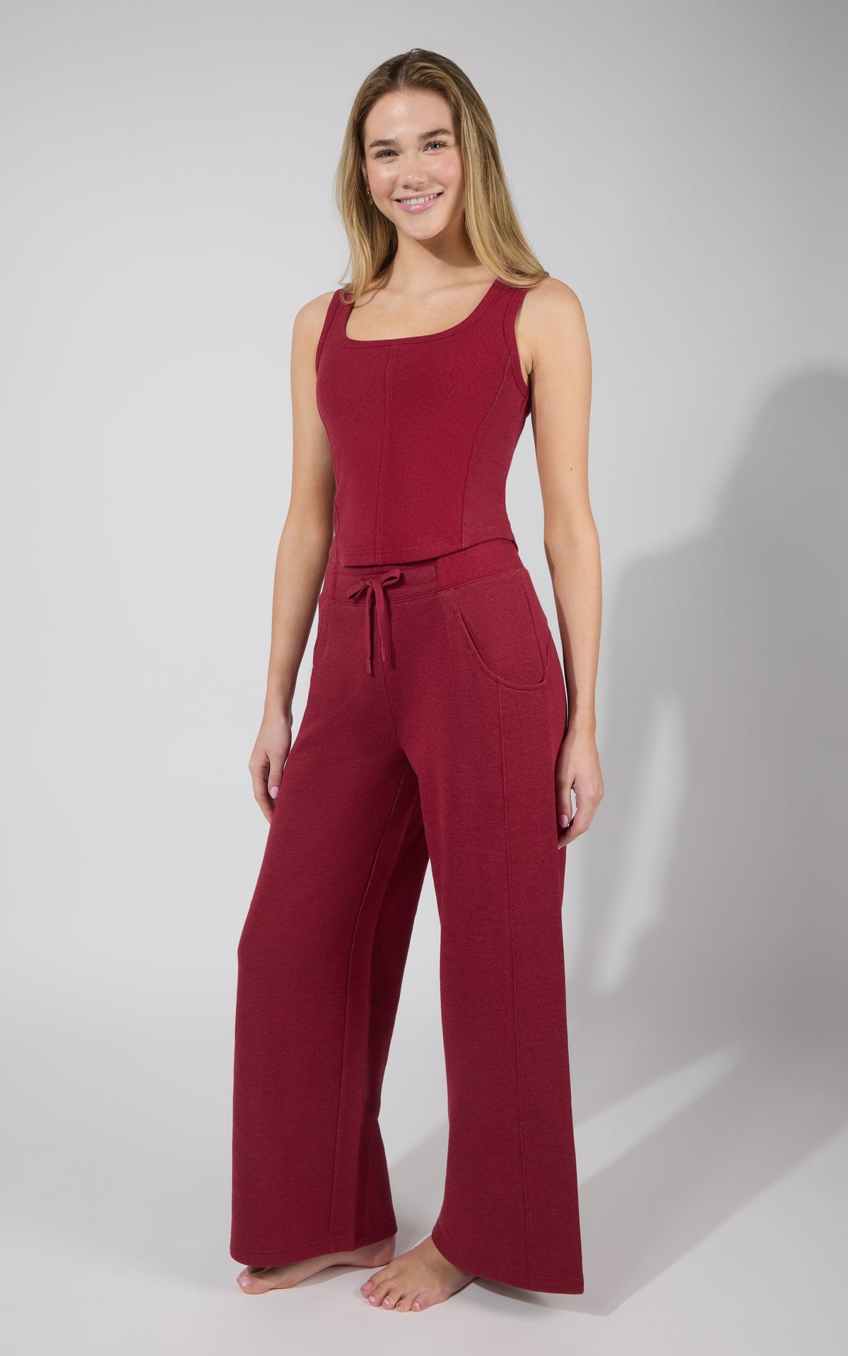 90 Degree by Reflex Terry Corset Tank & Fleece Wide Leg Pant Set