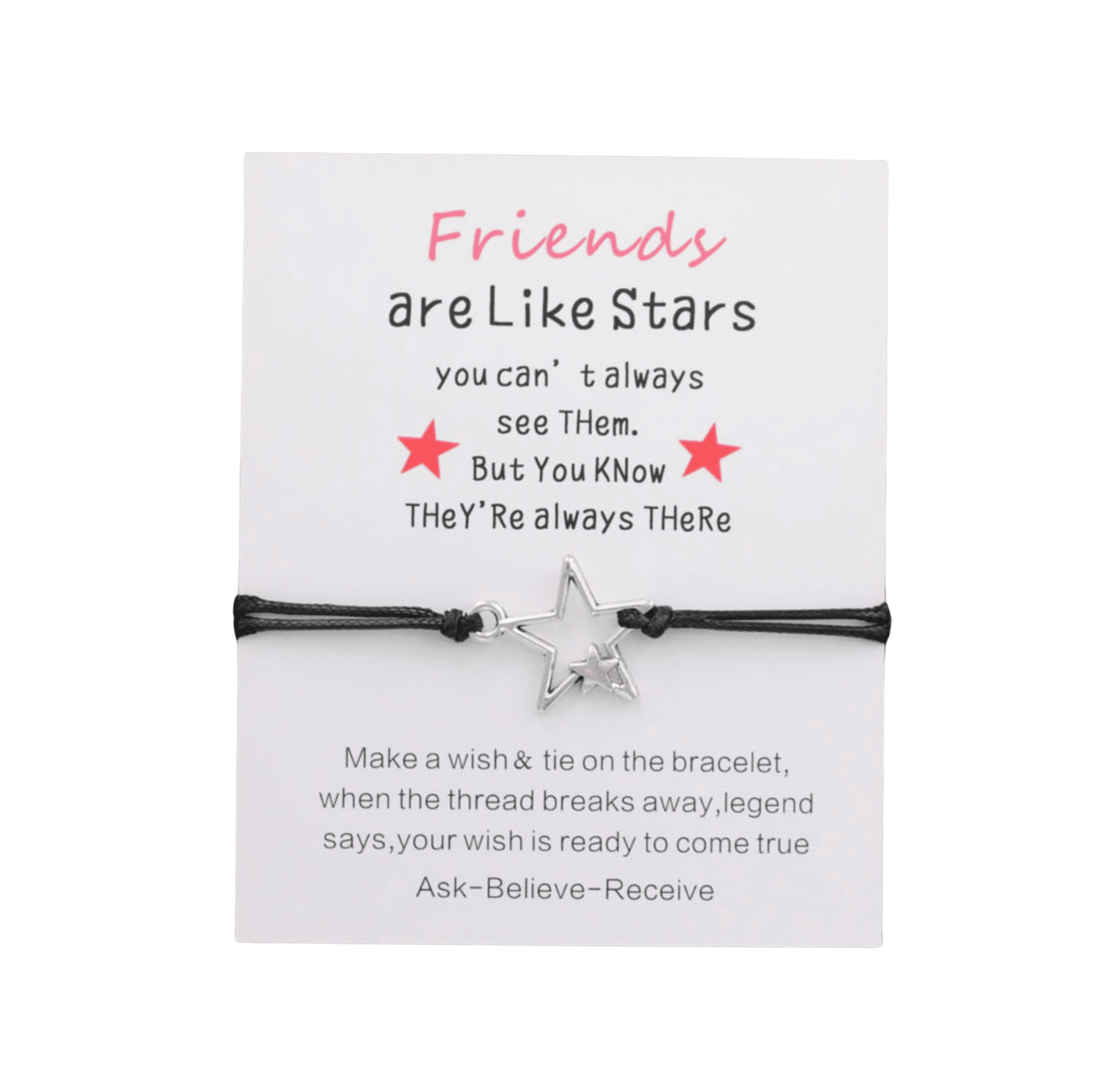 Black & Silvertone Open Star Adjustable Bracelet