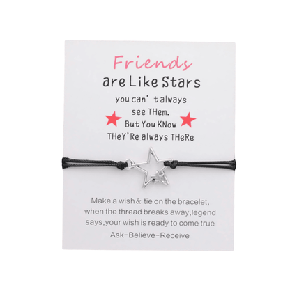 Black & Silvertone Open Star Adjustable Bracelet