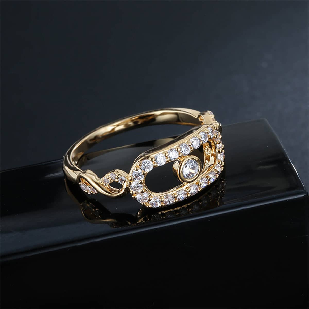 Cubic Zirconia & Goldtone Eye Ring