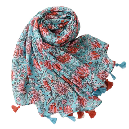 Blue and Red Flower Scarf