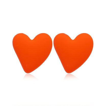 Orange Acrylic & Silvertone Heart Stud Earrings