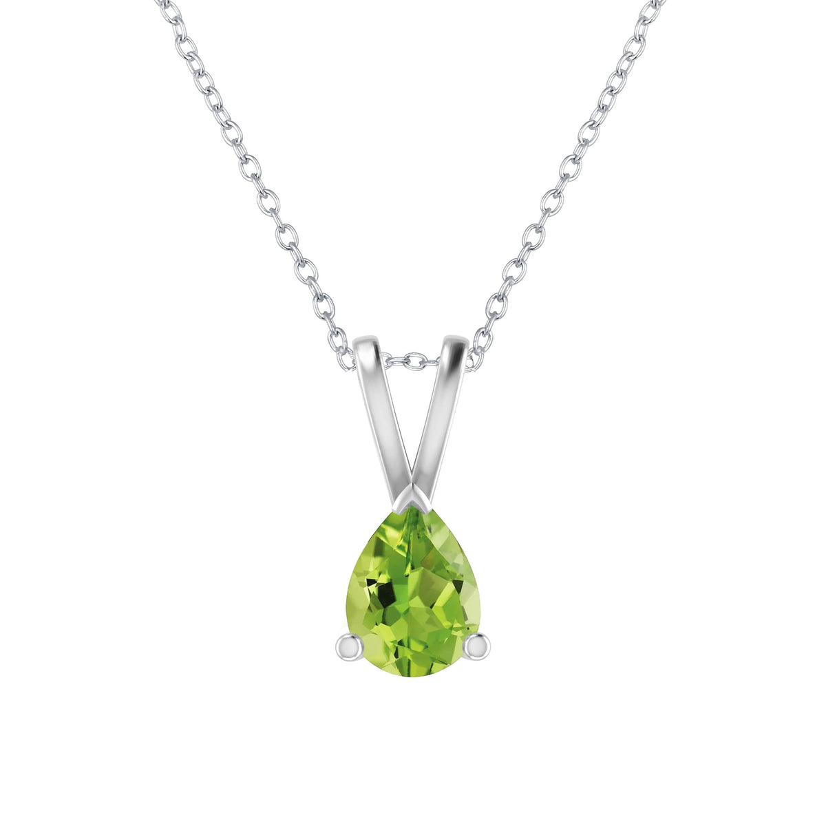 Sterling Silver Pear Shape Natural Peridot Solitaire Pendant with 18"Cable Chain