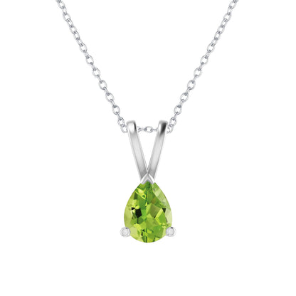 Sterling Silver Pear Shape Natural Peridot Solitaire Pendant with 18"Cable Chain