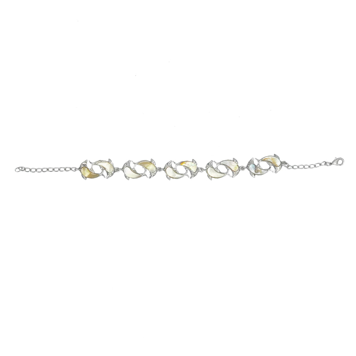 Freshwater Shell Silvertone Dolphin Link Bracelet