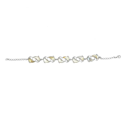 Freshwater Shell Silvertone Dolphin Link Bracelet