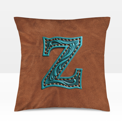 Baha Ranch Velvety Soft Western Tooled Initial Personalized Pillow Cover Made in America