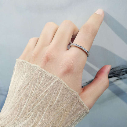 Cubic Zirconia & Silvertone Thin Band Ring
