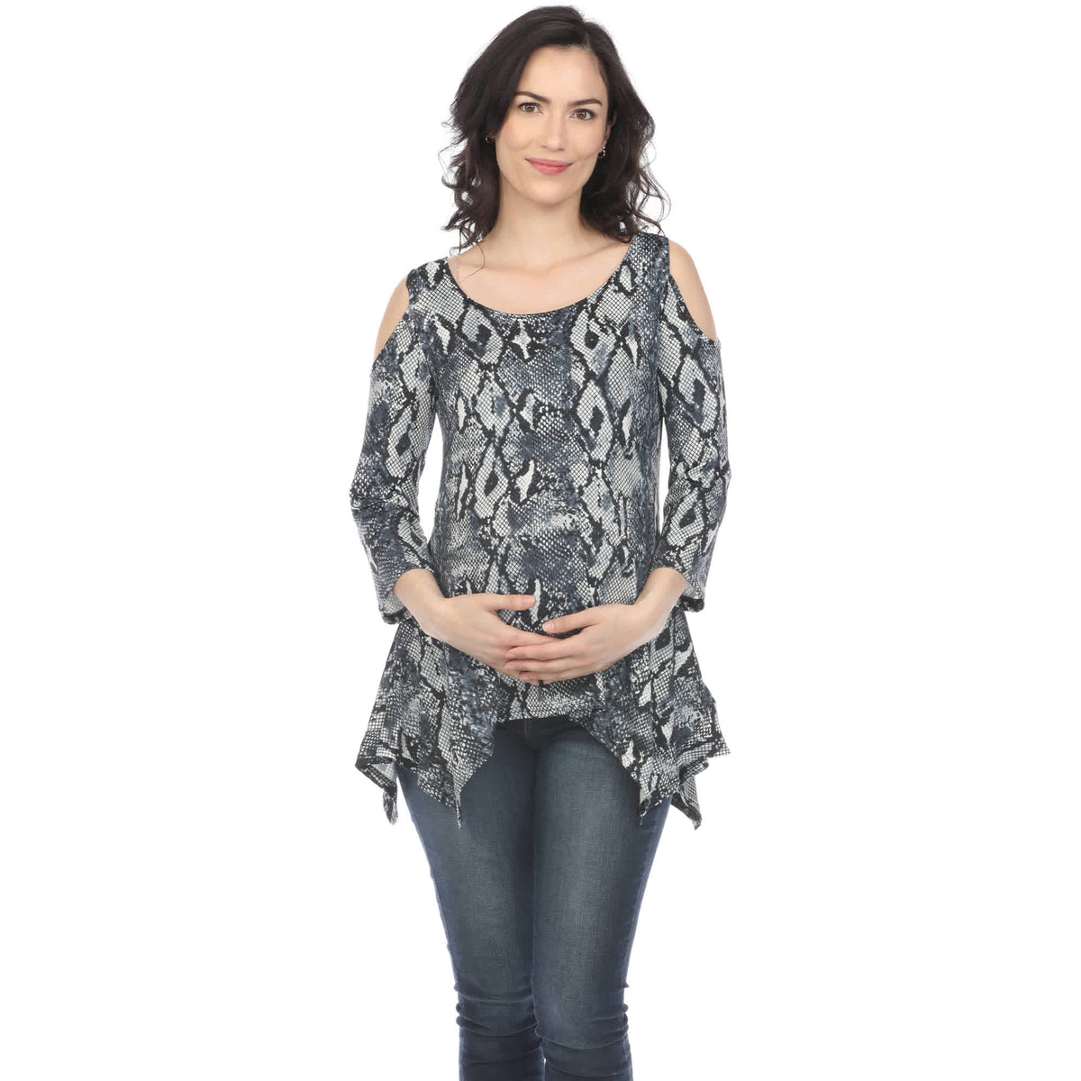 White Mark Maternity Snake Print Cold Shoulder Tunic