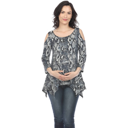 White Mark Maternity Snake Print Cold Shoulder Tunic