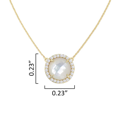 Gold Over Sterling Silver Mother Of Pearl and White Topaz Pendant Necklace with 18" Chain