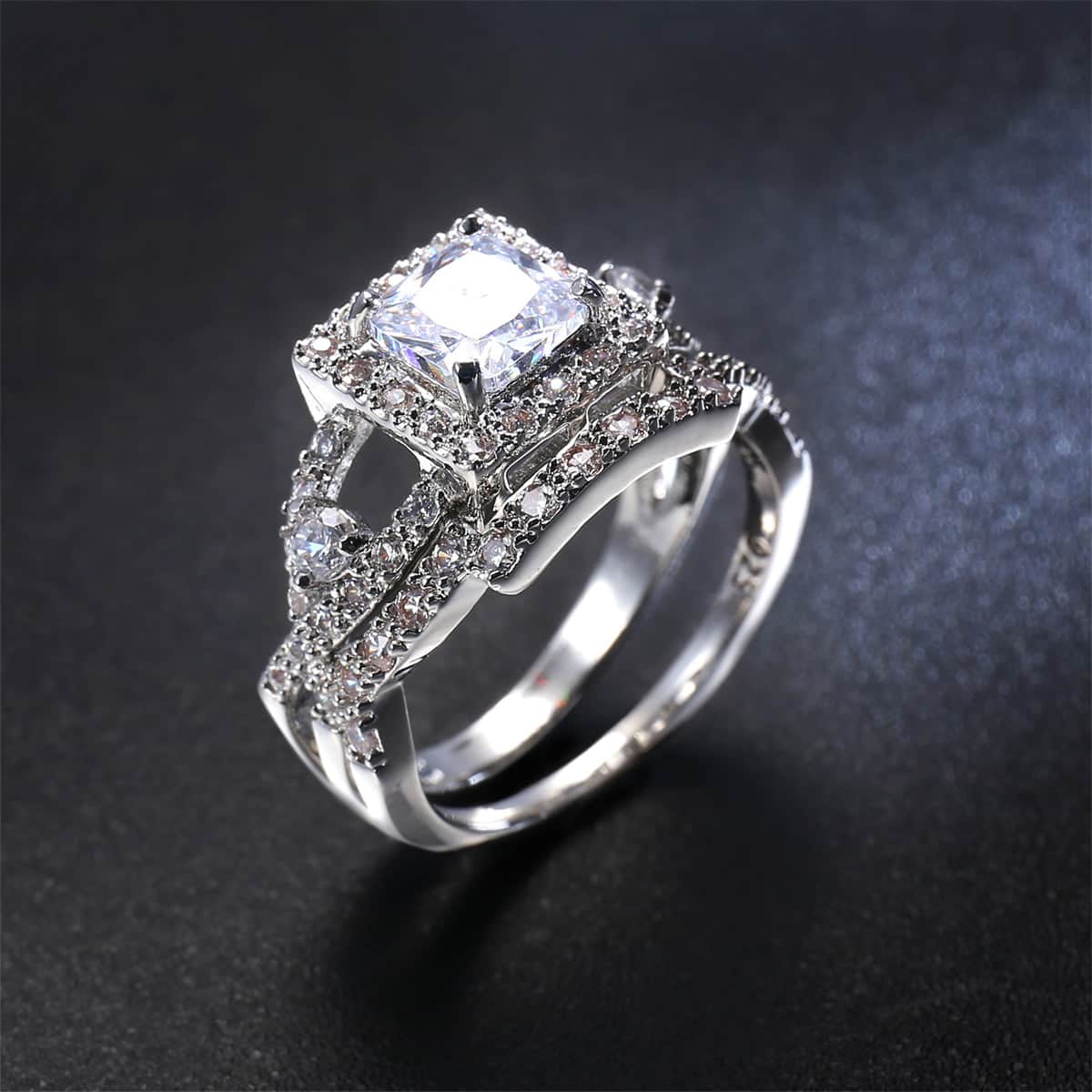 Crystal & Cubic Zirconia Openwork Princess-Cut Ring