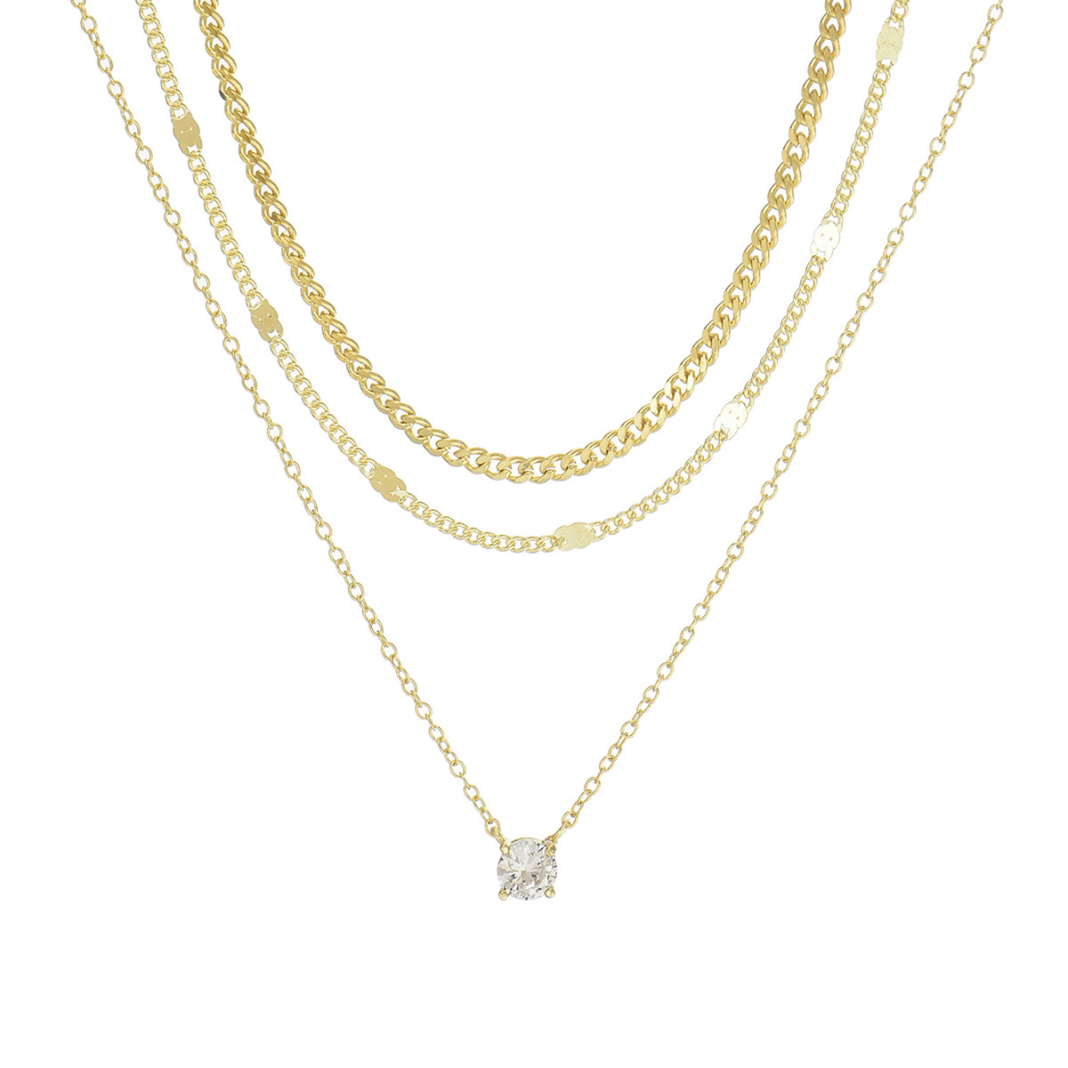 3 Layered CZ Solitaire Necklace for Women