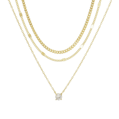 3 Layered CZ Solitaire Necklace for Women