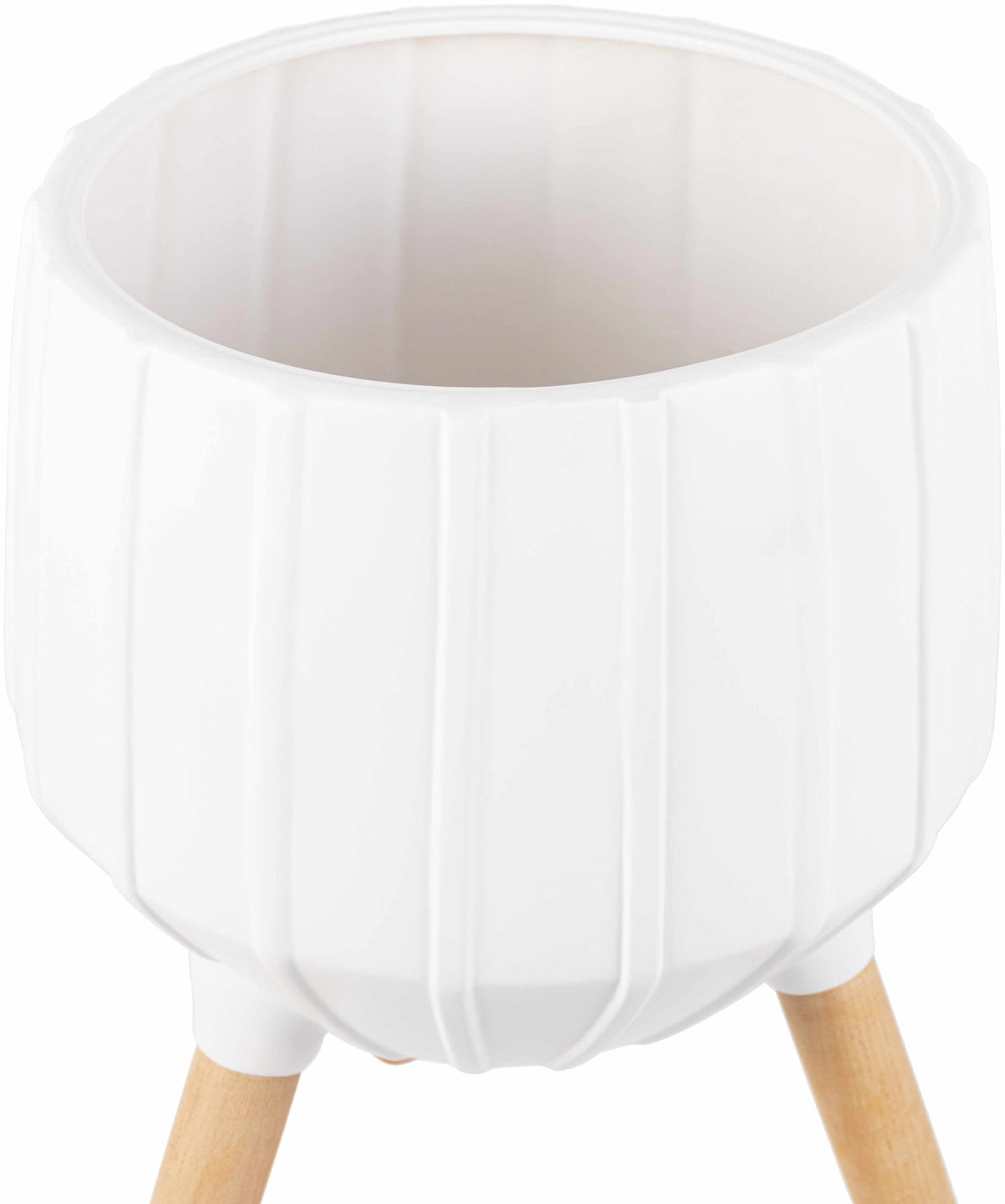 Dunguan White Ribbed Wood Planter - Clearance