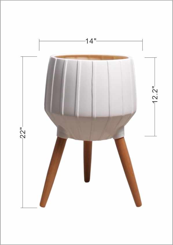 Dunguan White Ribbed Wood Planter - Clearance