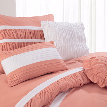 Elegant Comfort 12-Piece Isabella Pleated Ruched Ruffled Comforter Set, Includes 6-Piece Sheet Set with Double Sided Storage Pockets