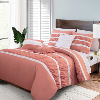 Elegant Comfort 12-Piece Isabella Pleated Ruched Ruffled Comforter Set, Includes 6-Piece Sheet Set with Double Sided Storage Pockets