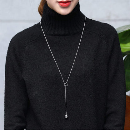 Bead & Silvertone Triangle & Bead Pendant Necklace
