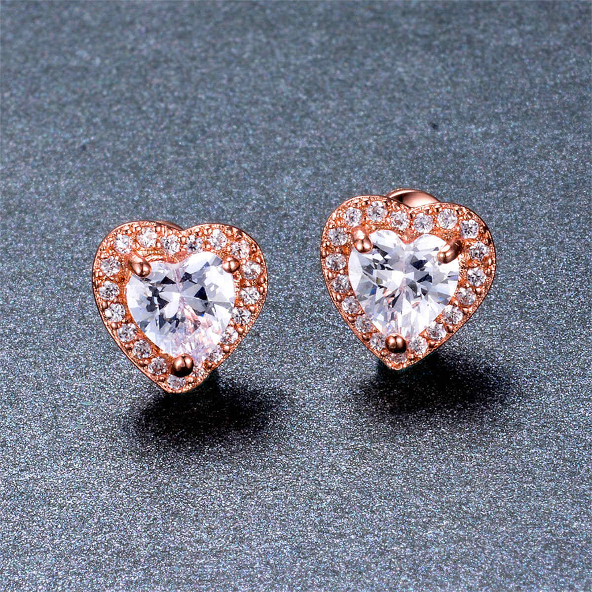 Clear Crystal & Cubic Zirconia Rose Goldtone Halo Heart Stud Earrings