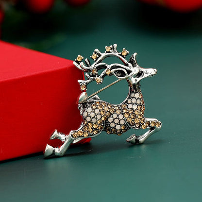 Cubic Zirconia & Silvertone Reindeer Brooch