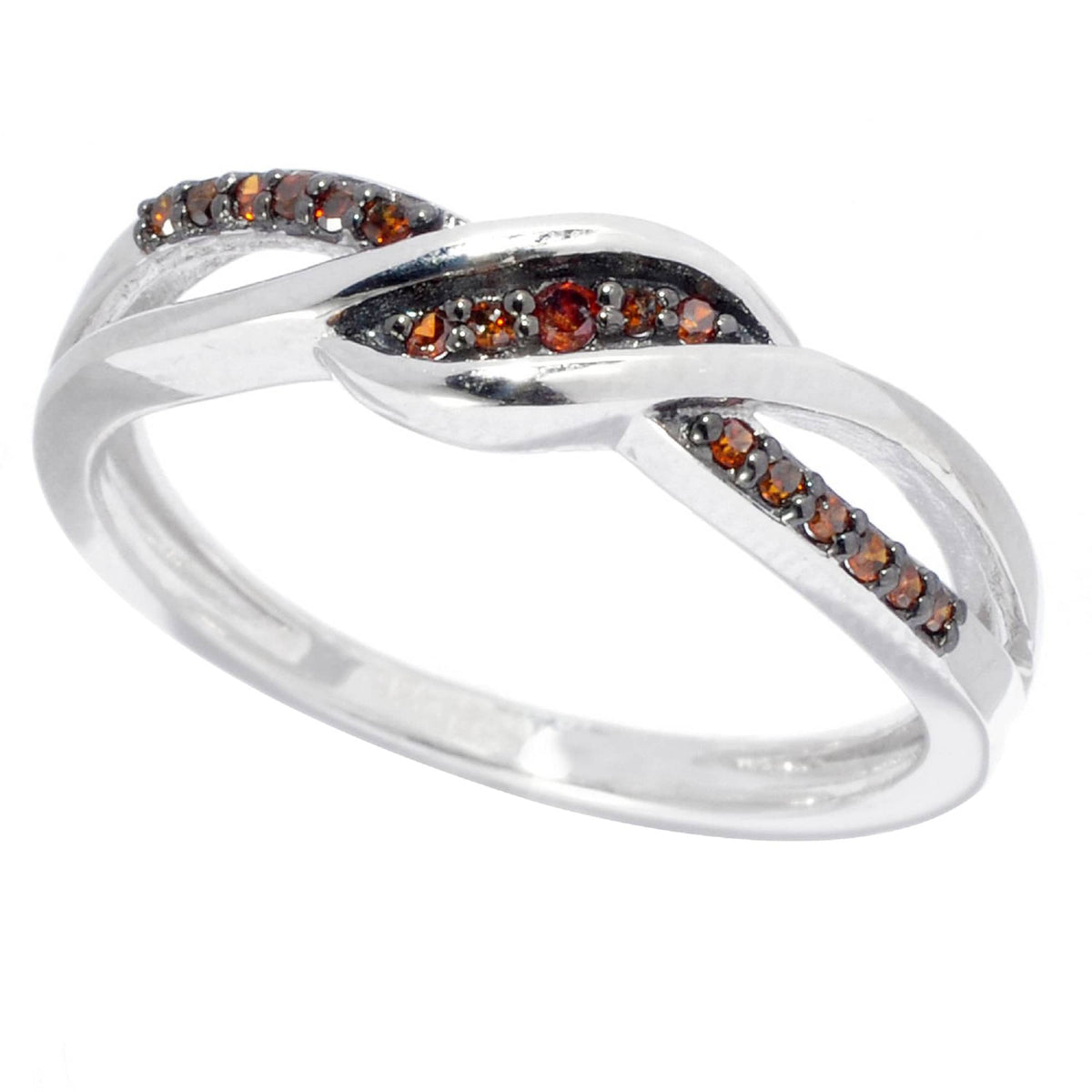V3 Jewelry Sterling Silver Genuine Red Diamond Crossover Ring